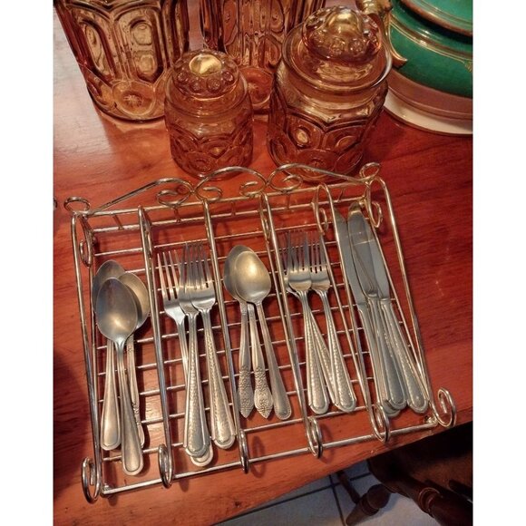 Gold Scroll Tabletop Footed Spice Rack Buffet Flatware Caddy Tray Vintage - Picture 13 of 15